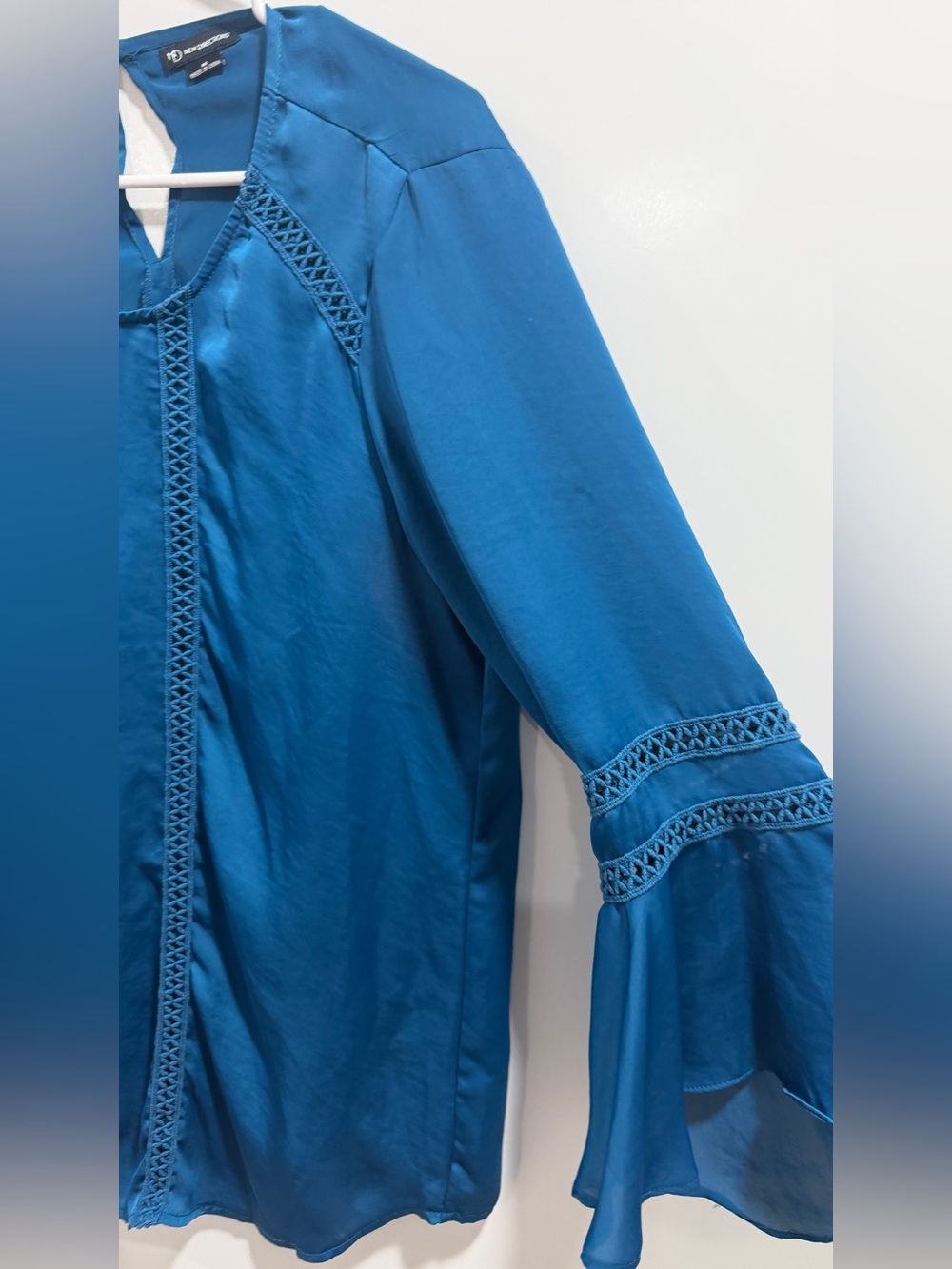 new directions Teal Blue Lace-Trim Bell Sleeve Blouse - Picture 3 of 4